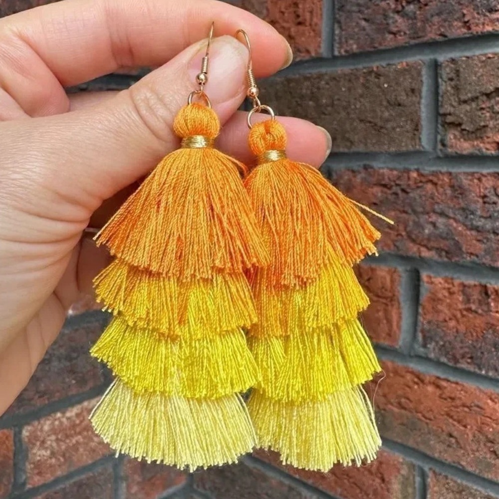 Orange Tassel Silk Earrings